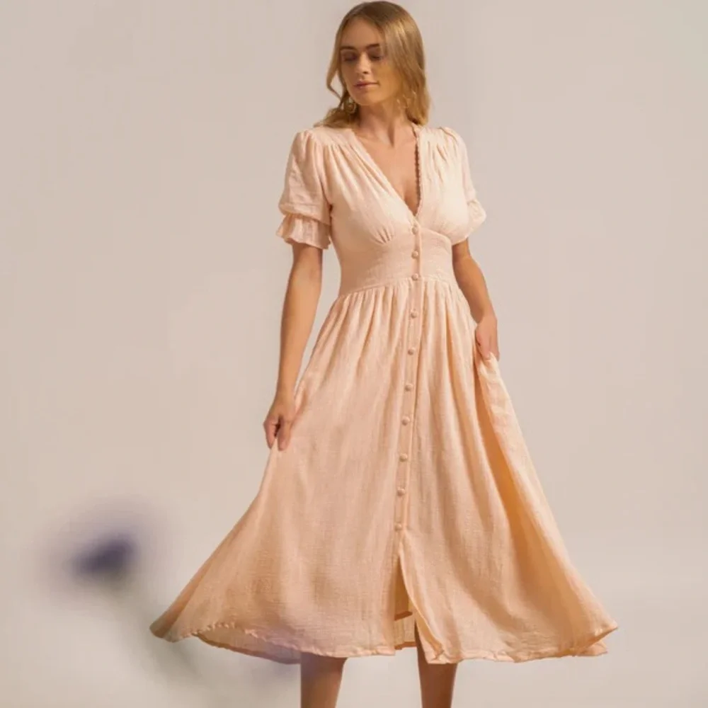 Vintage Peach Midi Dress - Picture 6 of 16